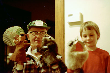 left to right: Terra Loam, Francis Hole, Bucky Badger, Erosion, and Wm. Good. Photo by Susan Kummer, ca. 1990.
