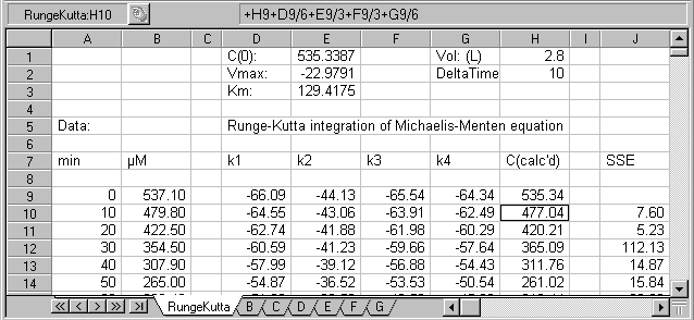 Runge-Kutta as spreadsheet